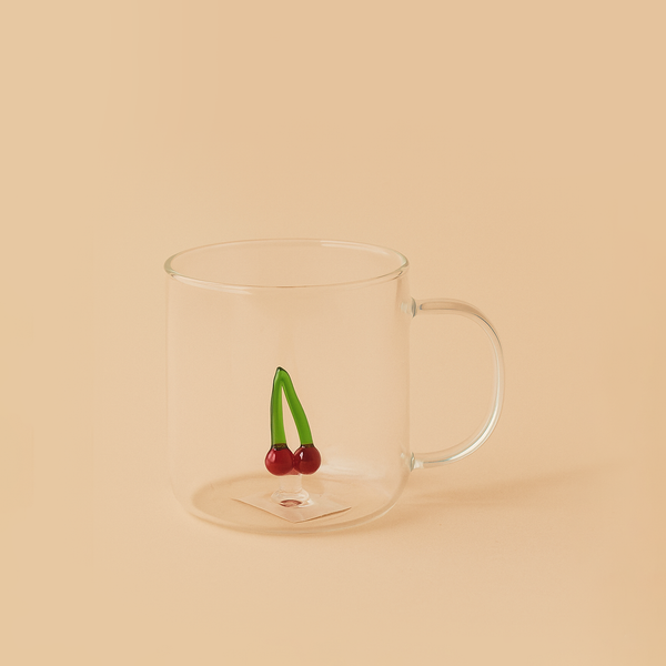007-8 – Decorative Glass Cup with Cherry Design – 8cm (D) x 9cm (H)