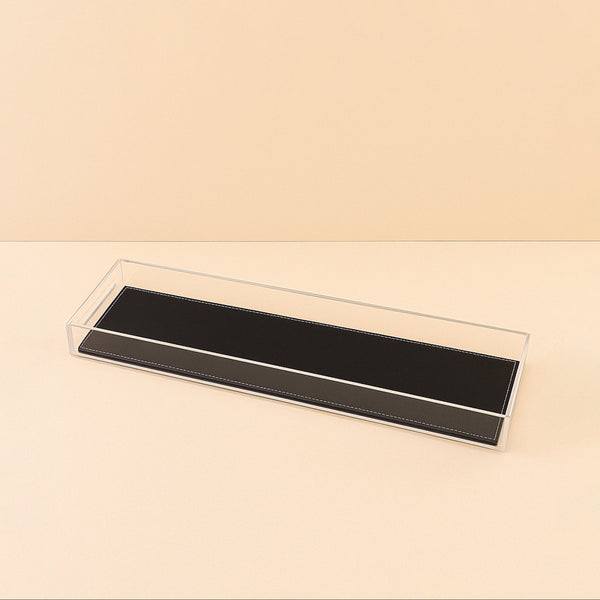 Acrylic Rectangular Tray with Leather Base – 20 x 60 x 5 cm – Black – TR0023