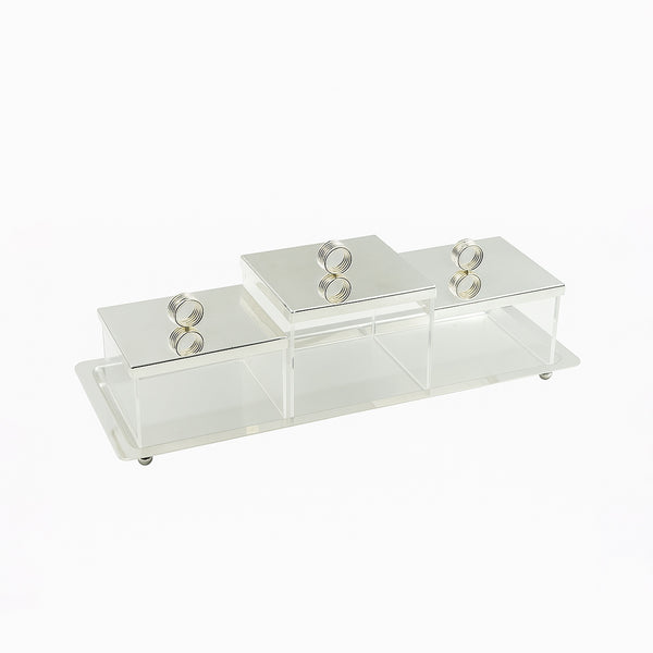 VK1010S – Acrylic Serving Tray with Lid – Silver – 17cm (L) x 47cm (W) x 13cm (H)