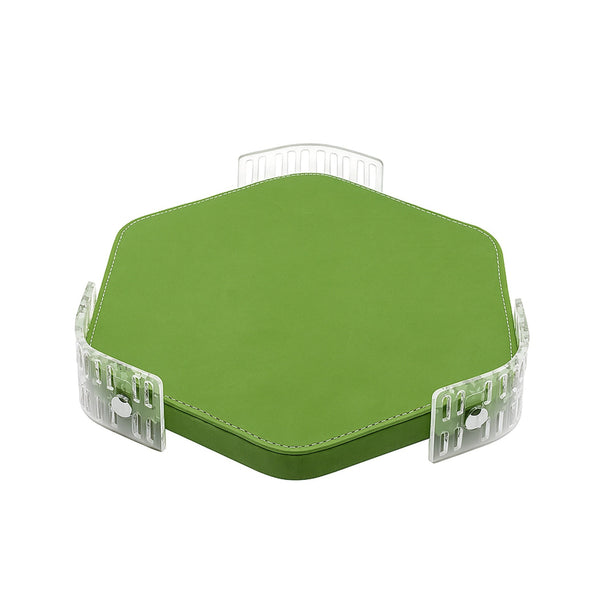 TR0038 – Acrylic Hexagon Tray with Leather Base – 40cm – Green