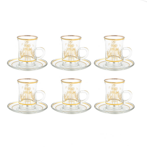1577G Glass Istekana – 12-Piece Gold Rim Tea Glass Set with Saucers