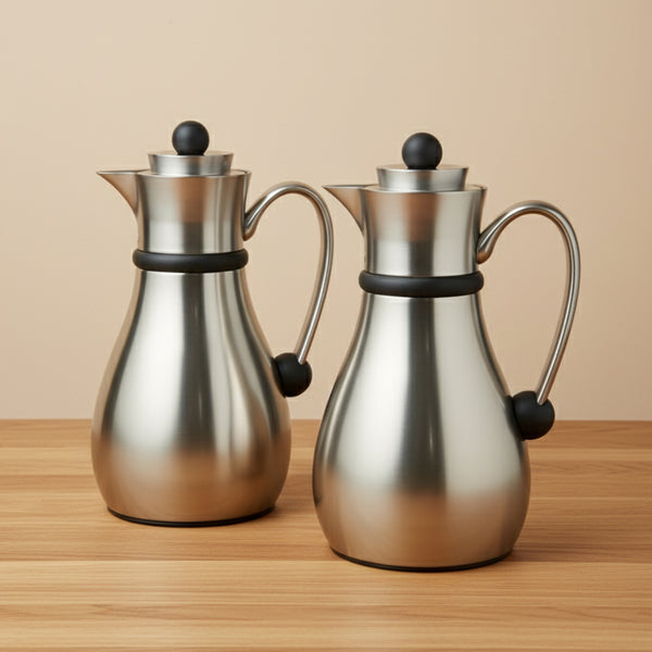 NB6100 Vacuum Flask Set – 2-Piece – (0.7L + 1.0L) – Matte Nickel Finish with Black Accents
