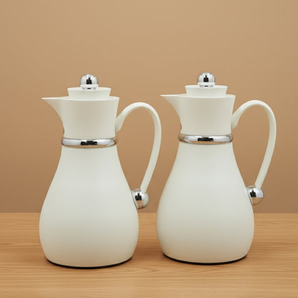 NB6100 Vacuum Flask Set – 2-Piece – (0.7L + 1.0L) – Ivory Finish with Silver Accents