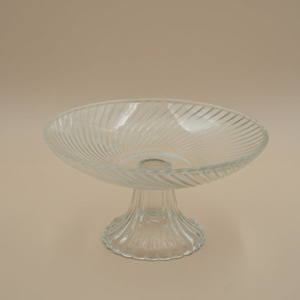 1116-3 Glass Fruit Stand – 22cm (D) – Elegant Swirl Design with Clear Pedestal Base