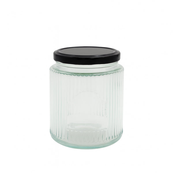 KK499 – Glass Storage Jar with Black Lid – 450ml