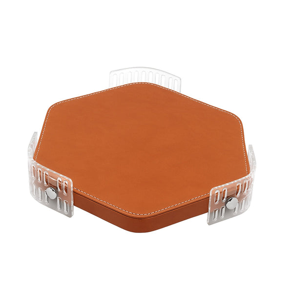 TR0038 – Acrylic Hexagon Tray with Leather Base – 40cm – Brown