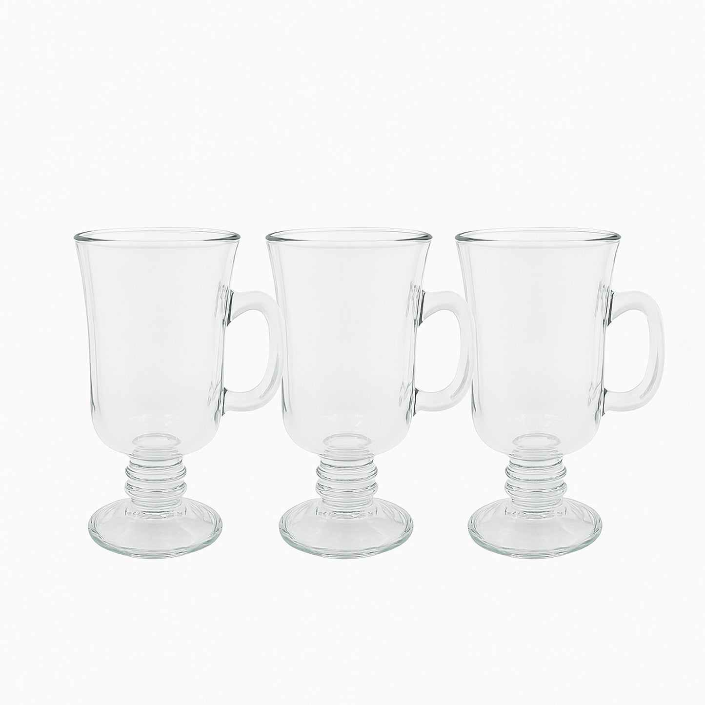 PJ47-09 – Irish Mug – 3-Piece Set – 260 ml Clear Glass Mugs with Handle & Footed Base
