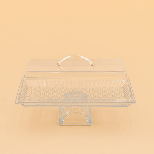Glass Tray with Leg and Acrylic Lid – 34 cm (H) x 14 cm (L) – PL-833AC