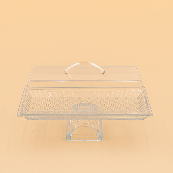 Glass Tray with Leg and Acrylic Lid – 34 cm (H) x 14 cm (L) – PL-833AC