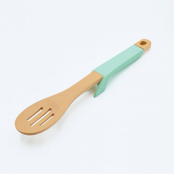 60304-11 Bamboo Slotted Spoon – Mint Green Raised Handle