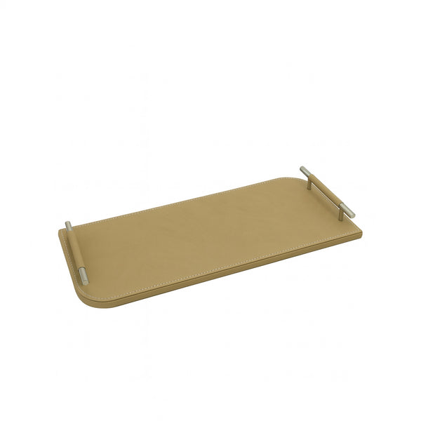 23R0010018 Oval Rectangular Leather Tray with Handle – 20 x 50 cm – Beige