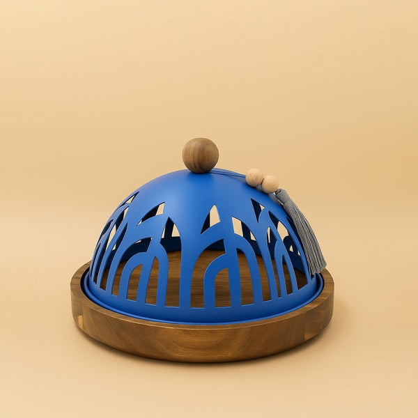 25236-30 – Fruit Tray with Lid – 24x12x24cm – Blue Dome Cover with Wooden Base