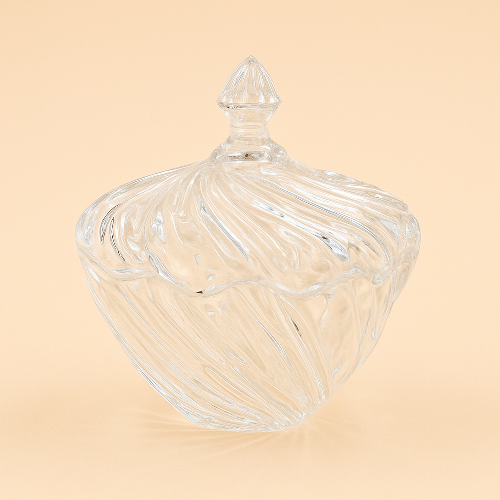 Glass Candy Bowl with Lid 19cm (D) x 20cm (H) – Elegant Swirl Design – Clear – MS8039-200