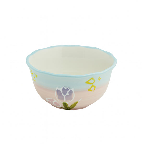 1518-05 Ceramic Bowl – Tulip Floral Design with Scalloped Edge