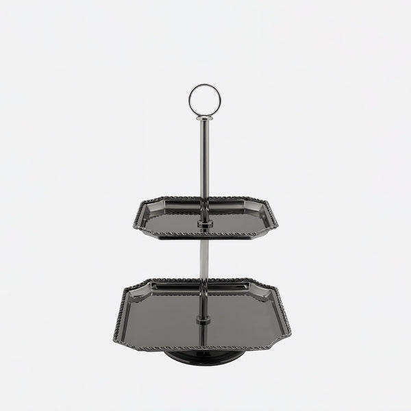CD-7419 – 2-Layer Cake Stand – Silver & Black – 40cm (H)