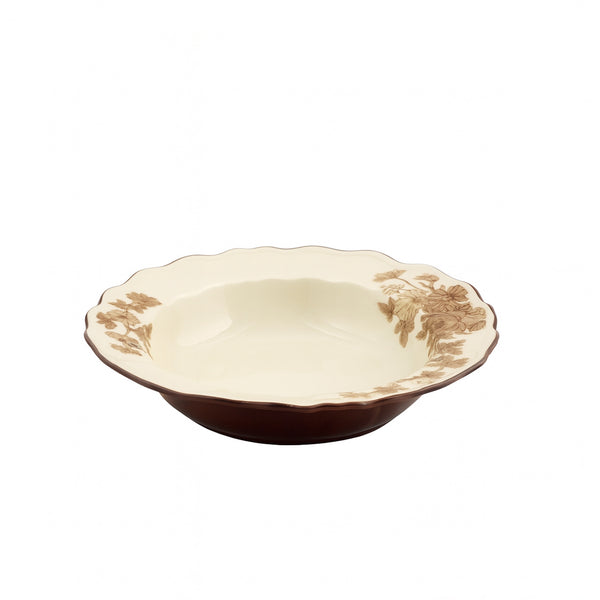 SC4073 Solecasa Ceramic Plate 5" – Vintage Floral Round Side Plate with Brown Border