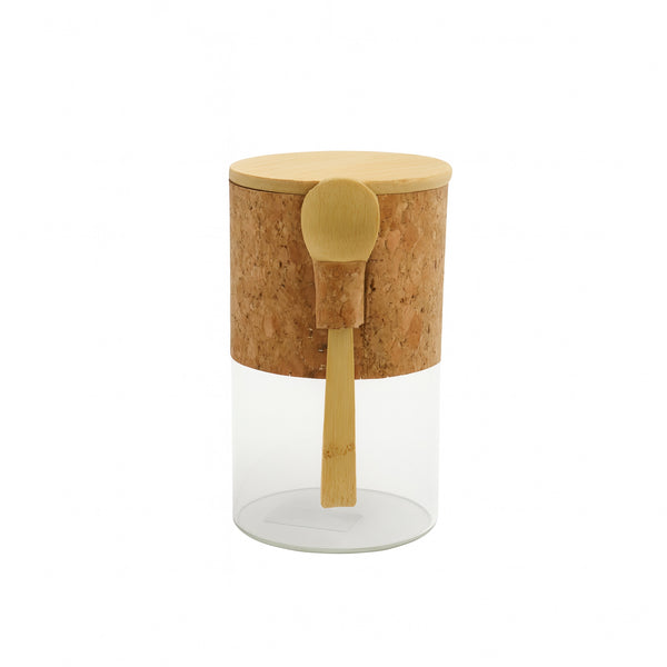 2892 Glass Spice Jar with Cork Wrap & Wooden Lid + Spoon – 650ml
