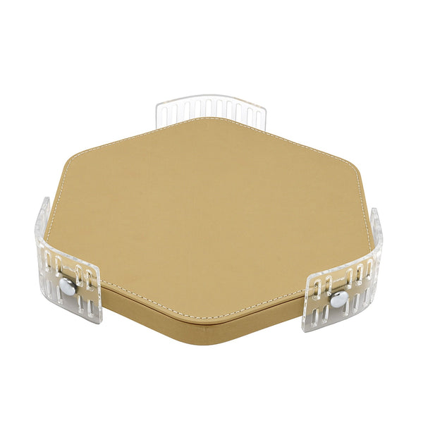 TR0038 – Acrylic Hexagon Tray with Leather Base – 40cm – Beige