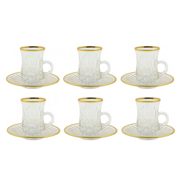 5340330 Tea Cup & Saucer – 12-Piece – Crystal-Style with Gold Line