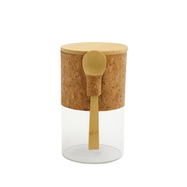 2893 Glass Spice Jar with Cork Wrap & Wooden Lid + Spoon – 950ml