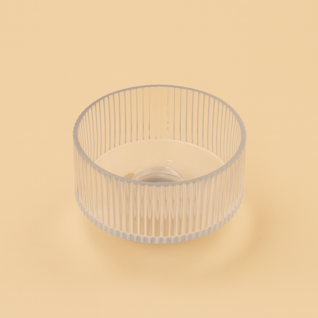 VG533 – Glass Bowl with Vertical Ribbed Texture and Marble Base – 15cm (D)