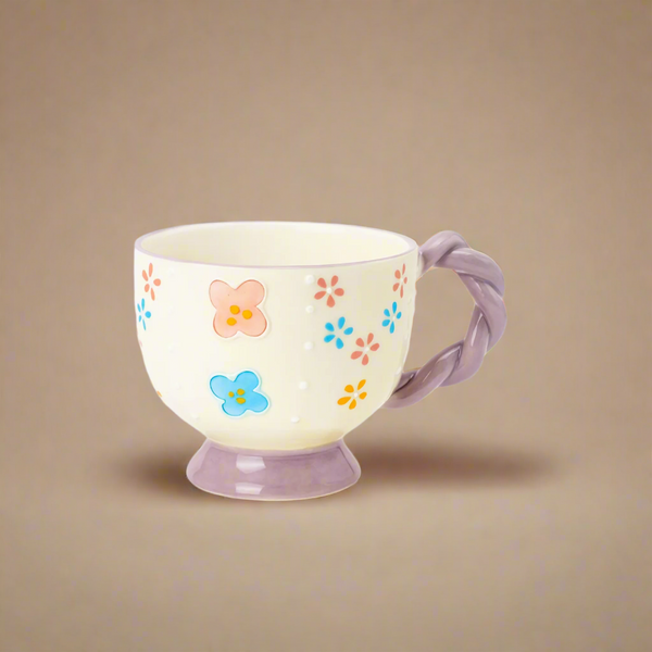 Ceramic Cup with Pink Floral Design – 11cm (D) x 9cm (H) – 99561-05