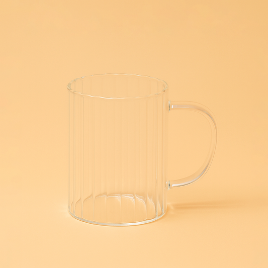 90384-16 – Ribbed Glass Cup with Handle – Clear