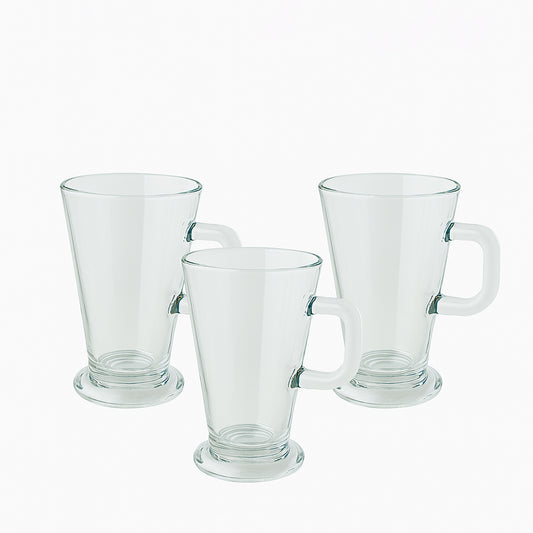 PJ01-10 – Helsinki Mug – 3-Piece Set – 290 ml Clear Glass with Handle & Pedestal Base