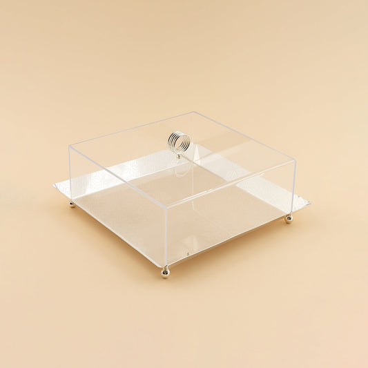 Acrylic Serving Tray with Lid – Silver – 28cm (L) x 28cm (W) x 10cm (H) – VK1005S