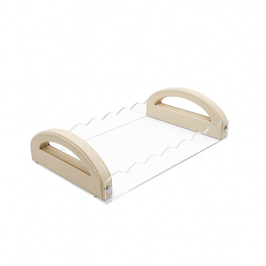 TR0047 – Acrylic Tray with Leather Handle 40x26 cm – White