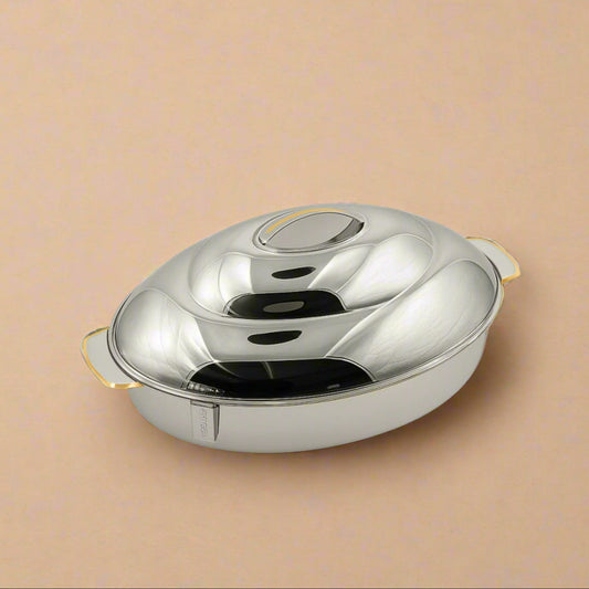 Ellipse Hotpot with Gold Handles – 12L Large Capacity – Insulated Stainless Steel Food Server