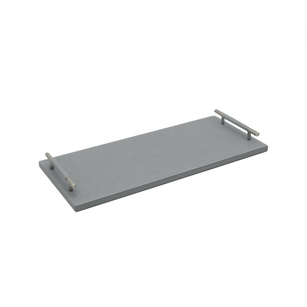 23R0010014 Rectangle Leather Tray with Handle – 20 x 50 cm – Grey