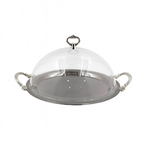 CD-6908 – Round Serving Plate with Acrylic Lid with Silver Handle – 37cm (D)