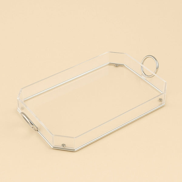 Acrylic Serving Tray with Handles Silver – 40 cm (W) x 27 cm (L) – CD-7520