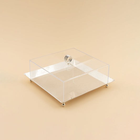 Acrylic Serving Tray with Lid – Silver – 25cm (L) x 25cm (W) x 9cm (H) – VK1006S