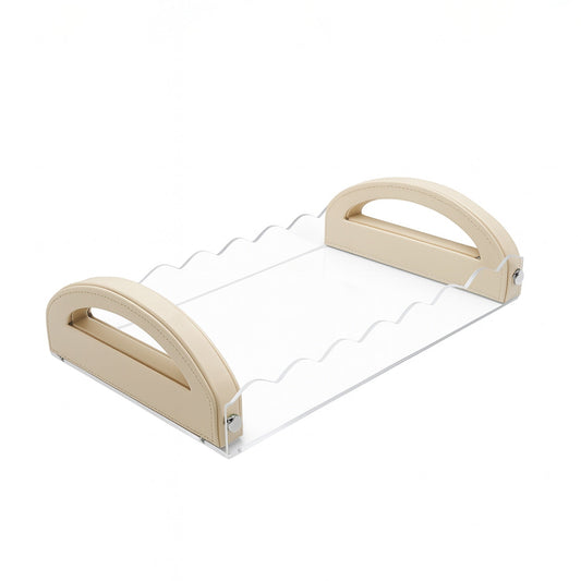TR0046 – Acrylic Tray with Leather Handle 50x30 cm – White