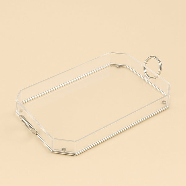 Acrylic Serving Tray with Handles Silver – 46 cm (W) x 33 cm (L) – CD-7517