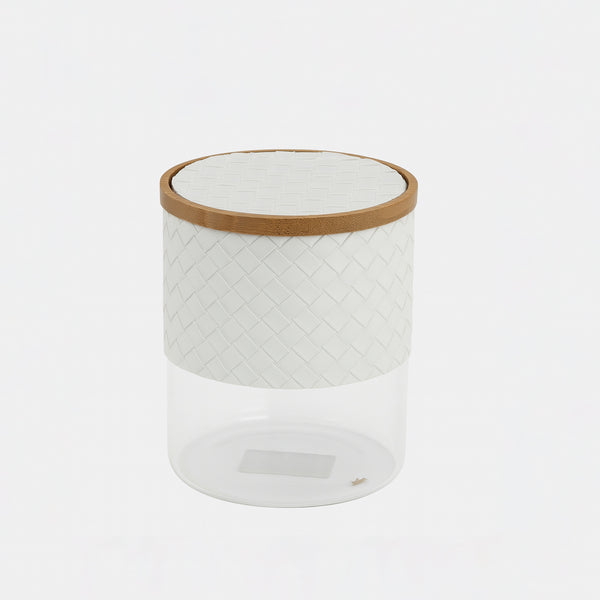 Glass Storage Jar with White Leather Wrap & Wooden Lid