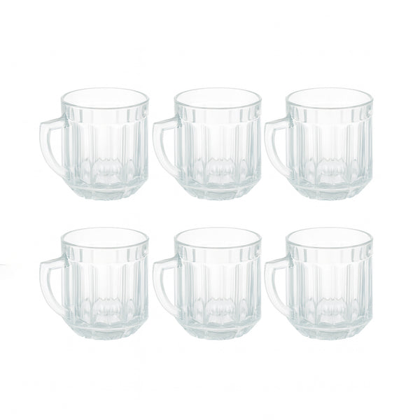 ISF-272 Nansi Glass Tumbler 6-Piece Set 250ml – Clear Faceted Design with Handle