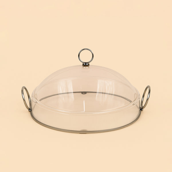 Acrylic Round Tray with Lid – 35 cm Diameter –  Black Accents - CD-7453