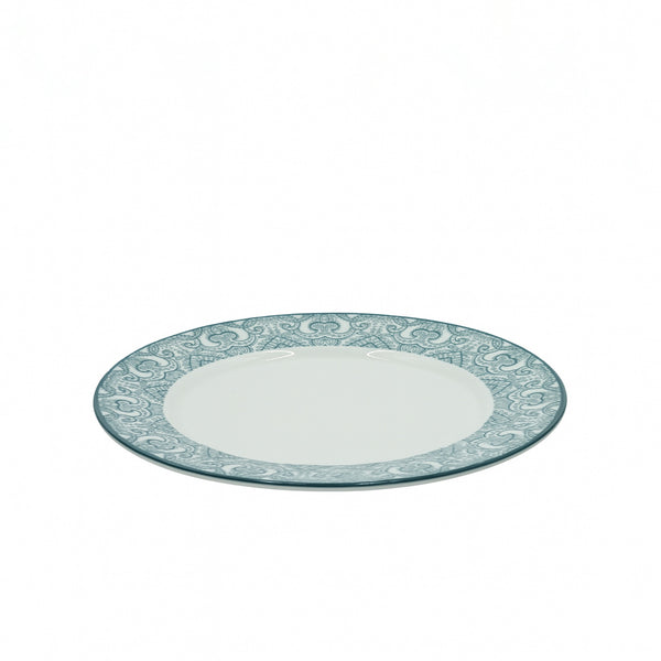 D03-078 – Ceramic Flat Plate 9 Inches – Green Arabesque Border Design