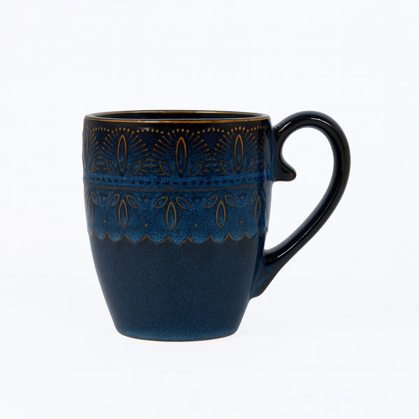 RS30883 – Ceramic Mug – Deep Blue with Vintage Embossed Pattern