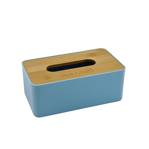 23722-18 – Tissue Box – 23cm (W) x 13cm (L) x 9cm (H) – Blue Base with Bamboo Lid