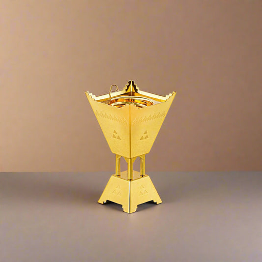 HT2411016 Incense Burner – 19cm (H) – Elegant Golden Bakhoor Holder for Home Fragrance