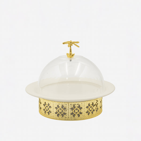HY776 Candy Bowl with Dome Cover – 20cm (D) – White & Gold Finish