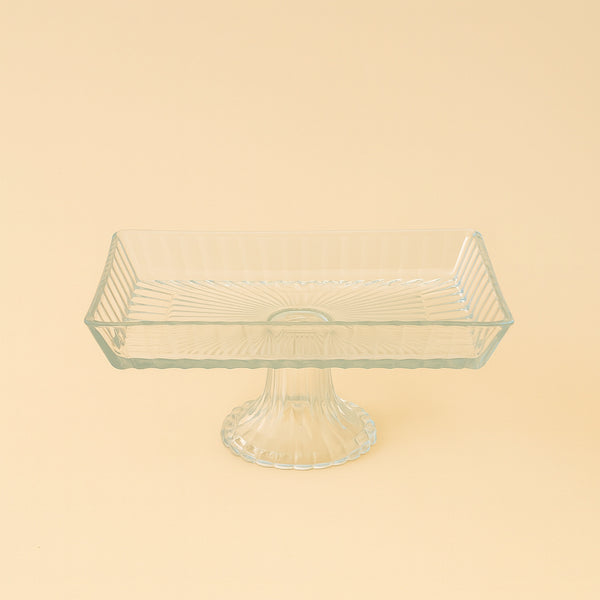 1048-14 – Glass Tray with Leg – Clear Rectangular Pedestal Server