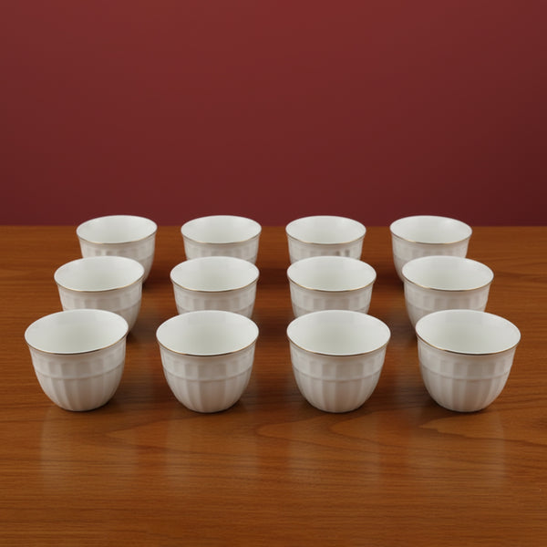 GER4485 Ceramic Cawa Cup 12-Piece Set – Elegant White Design with Gold Line
