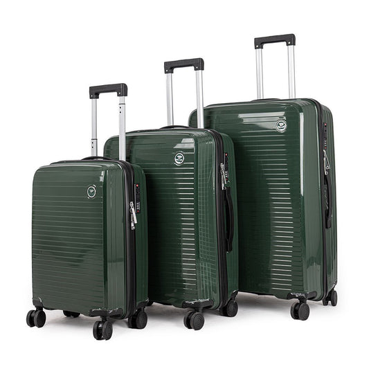 9152 PP Trolley Luggage Set 3-Piece – Lightweight Hard Shell Suitcases with Spinner Wheels – 20'', 24'', 28'' Sizes – Durable Travel Luggage in Dark Green
