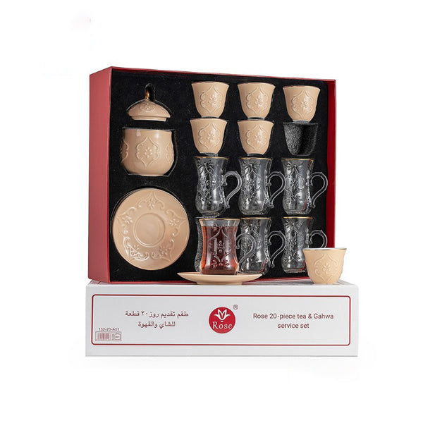 624-20 Rose Tea & Cawa Cup Set – 20-Piece Elegant Beige Design