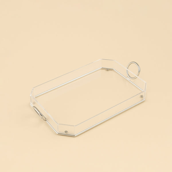 Acrylic Serving Tray with Handles Silver – 34 cm (W) x 23 cm (L)  – CD-7523